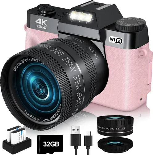 Vista 8 de VJIANGER 2025 Actualización Cámara digital 6K de 64 megapíxeles para videoblogs y fotografía para YouTube con WiFi, pantalla giratoria de 180°, zoom