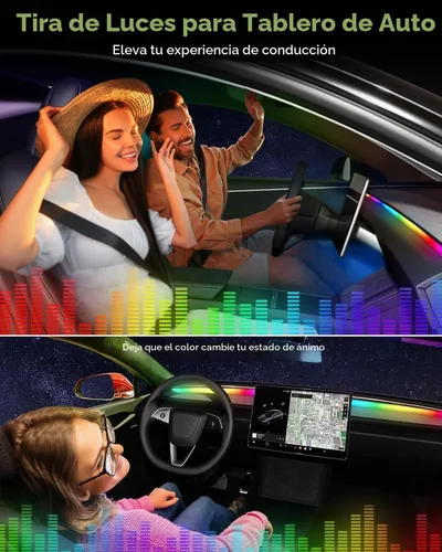 Vista 5 de Luces LED acrílicas para coche, tira de luz interior RGB de 43.3 pulgadas
