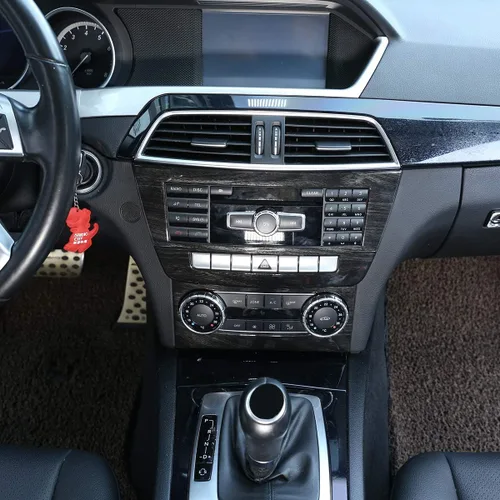 Vista 3 de YIWANG Marco de panel de CD de consola central de coche ABS cromado para Mercedes Benz Clase C W204 2011-2013 (grano de madera negro)