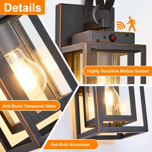 Vista 4 de Paquete de 2 luces de pared para exteriores con sensor de movimiento