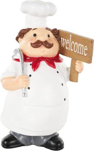 Vista 4 de Deco 79 Polystone - Escultura decorativa de chef, estatuas decorativas de cocina con letreros de bienvenida, juego de 2 figuras decorativas de 5