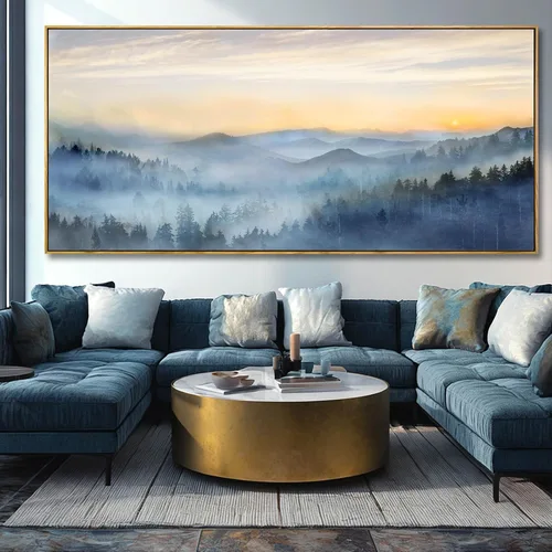 Vista 8 de YJYart Arte de pared de árbol para sala de estar, bosque y naturaleza, pintura de 20 x 40 pulgadas, enmarcado, paisaje, impresión en lienzo
