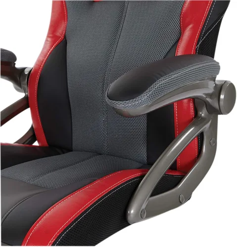 Vista 13 de OSP Home Furnishings Race Car - Silla ajustable para juegos, cuero consolidado gris carbón con detalles rojos