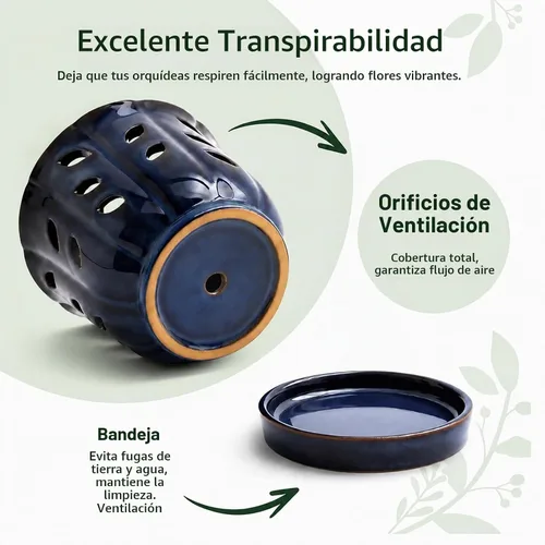Vista 3 de FoldTier Paquete de 2 macetas de cerámica para orquídeas de 6.5 pulgadas