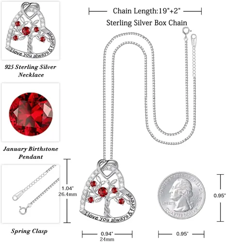 Vista 4 de Iefil Regalos para el día de la madre, collar de plata de ley 925 con piedra natal del árbol de la vida, regalo de aniversario del día de San
