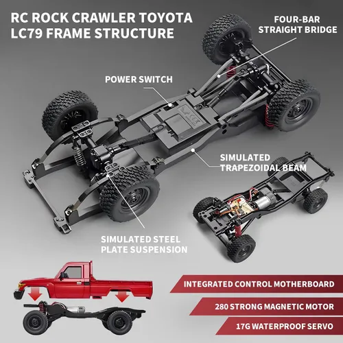 Vista 6 de RZAPE RC Rock Crawler 1/12 RC Crawler Off Road RC Truck 4x4 MN-82 (rojo)
