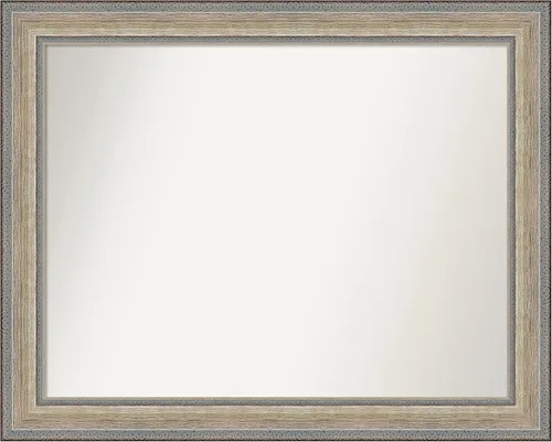 Vista 545 de Amanti Art Espejo de baño plateado para sobre el fregadero, 28 x 37 pulgadas, elegante espejo rectangular de peltre cepillado, marco de madera