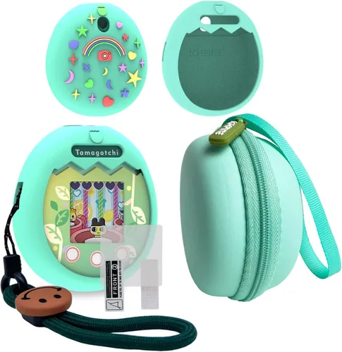 Vista 12 de JCHPINE Estuche de transporte duro y funda de silicona compatible con la máquina de juego de mascotas virtuales interactivas Tamagotchi Pix Azul