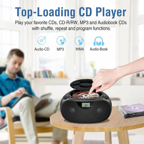 Vista 4 de Nextron Boombox de CD portátil con Bluetooth, USB, radio y refuerzo de graves - negro