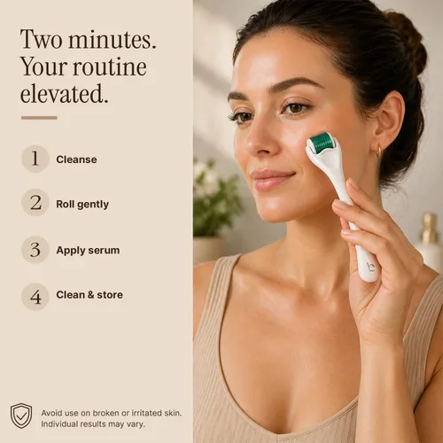 Vista 14 de Derma Roller para cuero cabelludo, barba y cara, rodillo de microagujas con 540 agujas de titanio de 0.010 in, herramienta de microagujas