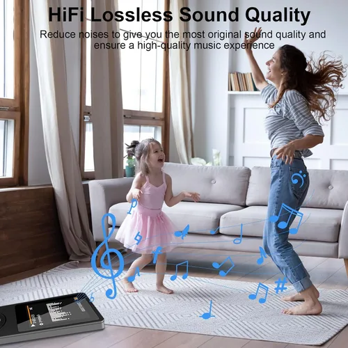 Vista 4 de Reproductor de música MP3 Bluetooth con tarjeta TF de 64 GB, mini reproductores MP3 portátiles con altavoz y auriculares, compatible con reloj