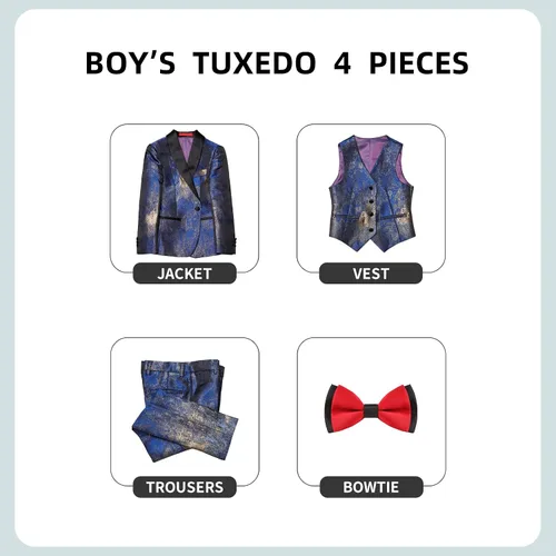 Vista 2 de ELPA - Conjunto de traje de esmoquin floral para niños, esmoquin juvenil ajustado