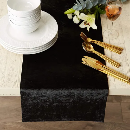 Vista 8 de DII Velvet Collection de mesa, camino de mesa, 14x72 pulgadas, negro