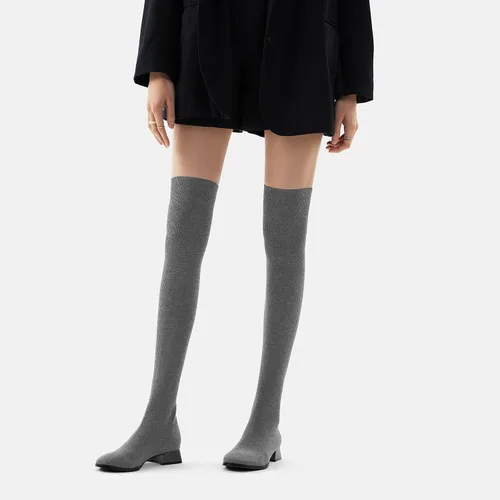 Vista 6 de VIVAIA Madeline - Botas de moda para mujer, punta redonda, por encima de la rodilla, 22.8in, altura del eje, 1.181in, tela tejida de lana, zapatos