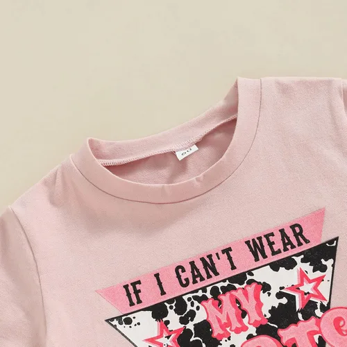 Vista 32 de fhutpw Conjunto de camiseta de manga corta con estampado de vaca y pantalones acampanados de dibujos animados para niñas