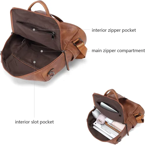 Vista 4 de BROMEN Mochila para mujer, diseño de cuero, de viaje, grandes bolsas de hombro para mujer