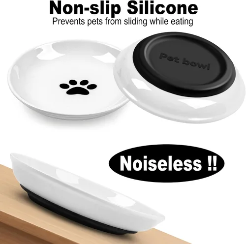 Vista 3 de Cuencos para gatos, sin derrames, con bigote y fatiga para gatitos, con silicona antideslizante, platos de cerámica para gatos, agua y húmedos