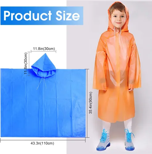 Vista 2 de Ponchos de lluvia desechables para niños y niñas, impermeable multicolor, paquete de 4