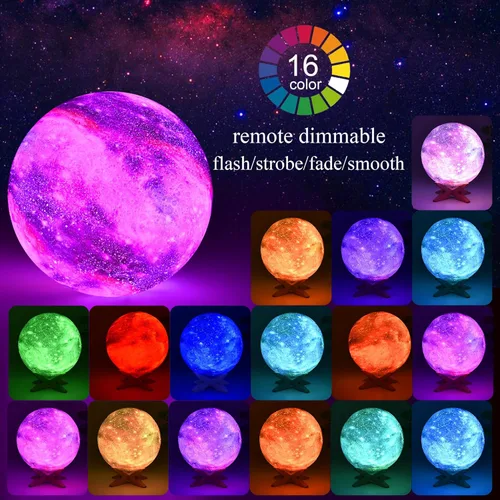 Vista 5 de Lámpara de luna de 4.3'' para niños, luz nocturna, lámpara de galaxia, 16 colores, luz LED con control táctil y remoto, lámpara de mesita de noche