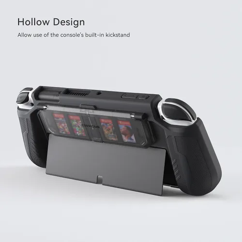 Vista 4 de Switch OLED Case with Flip Game Storage, KIWIHOME Dockable Protective Case for Nintendo Switch OLED 2021 TPU Grip Portable Cover Accessories, Black