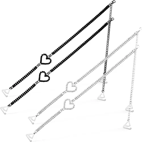 Vista 4 de 1 par de correas de hombro con diamantes de imitación, cadena de hombro con diamantes de imitación, cadena interior de cristal, brasier de boda