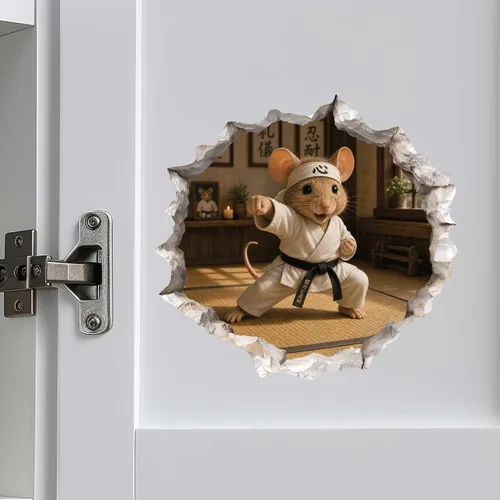 Vista 7 de Calcomanía de ratón de karate en agujero de ratón, adhesivo de pared 3D con agujero de ratón