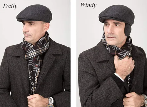 Vista 4 de Orejeras ajustables para hombre, para otoño e invierno, gorra de conducción, boina