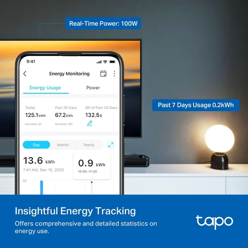 Vista 4 de TP-Link Tapo Enchufe inteligente Mini, Compatible con Matter, Compatible con Alexa, Google Home y Samsung SmartThings, Monitoreo de energía, 15A