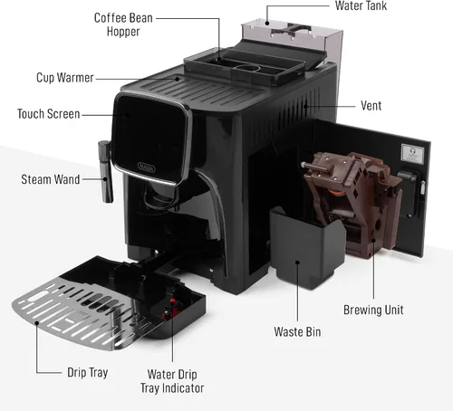 Vista 8 de Zulay Kitchen Magia Clasica - Máquina automática de café expreso con molinillo integrado, cafetera de panel táctil, espumador de leche con varita