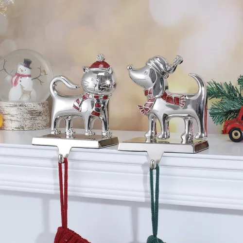 Vista 6 de 2 juegos de soportes para calcetines de Navidad para chimenea, manto de perro, guirnalda, clips para mantel, ganchos para calcetines, colgadores