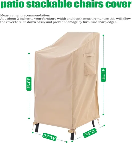 Vista 2 de F&J Outdoors Funda impermeable resistente a los rayos UV, respaldo alto, 4 sillas apilables, 27 pulgadas de ancho x 34 pulgadas de profundidad x 41