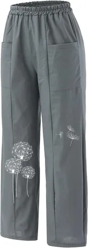 Vista 3 de Flowy Pants for Womens Womens Solid Color Casual Pants Trousers Elastic Waist Pockets Wide Leg Trousers