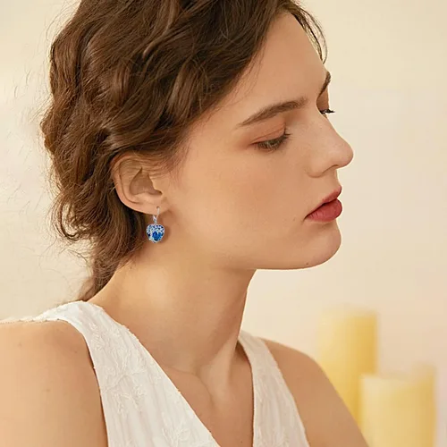 Vista 5 de Aretes colgantes de árbol de la vida, flor, turquesa, ópalo azul, malaquita, ágata musgo, lágrima, para mujeres y niñas, plata de ley, aniversario