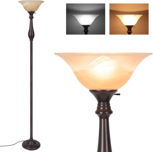 Vista 11 de HonoDing Lámpara de pie con pantalla de vidrio esmerilado en blanco mate - para decoración de habitación - Decoración para dormitorio - Lámpara