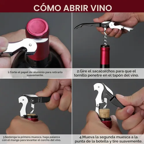 Vista 3 de Abrevino profesional resistente, llave de vino compacta y plegable, sacacorchos de acero inoxidable resistente, doble bisagra, cortador de lámina