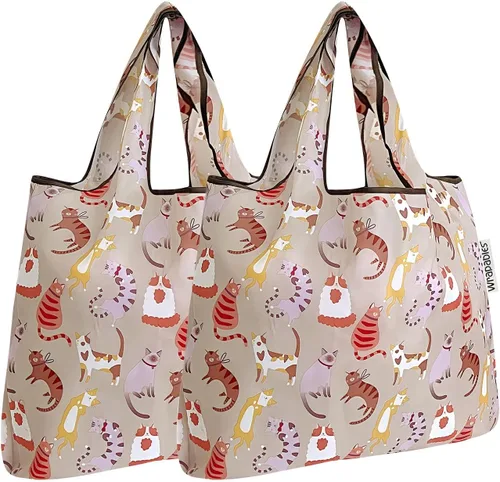 Vista 29 de allydrew Bolsa plegable de nailon para comestibles reutilizable (Set de 2), Ballenas Azules