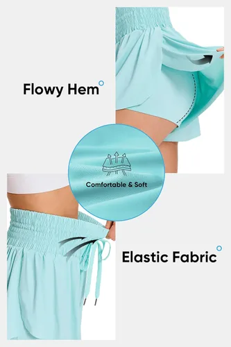 Vista 3 de Blaosn Pantalones cortos deportivos fluidos para mujer, entrenamiento, correr, gimnasio, yoga, falda pantalón de cintura alta, falda de sudor, ropa