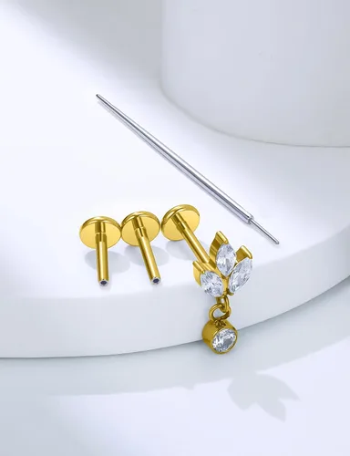 Vista 5 de 20G 18G 16G Astm F136 Titanio Sin Rosca Parte Trasera Plana Aretes Tragus Hélice Concha Joyería de Piercing Nariz Labio Anillos Hélice Frontal