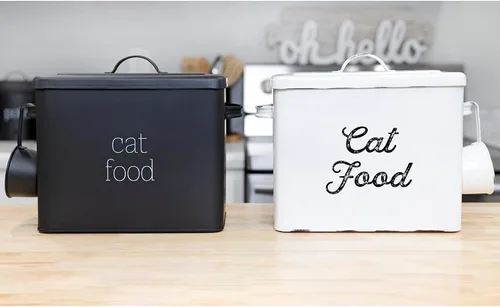 Vista 9 de AuldHome Design Farmhouse - Contenedor de comida para gatos (negro) con aspecto esmaltado rústico con cuchara