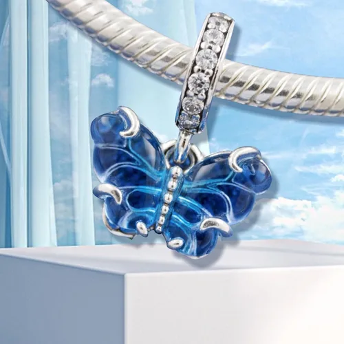Vista 3 de Dijes de plata de ley 925, collar de tortuga marina, camaleón, mariposa, caracol, cangrejo, abalorio, abalorio, joyería, regalo para mujeres y niñas