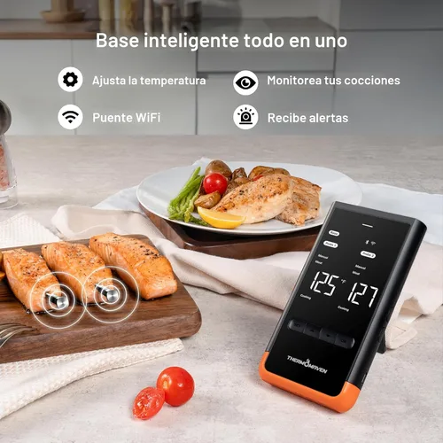 Vista 2 de ThermoMaven - Termómetro inteligente inalámbrico Bluetooth para carne: base independiente, termómetro WiFi inteligente con Sub-1G, precisión