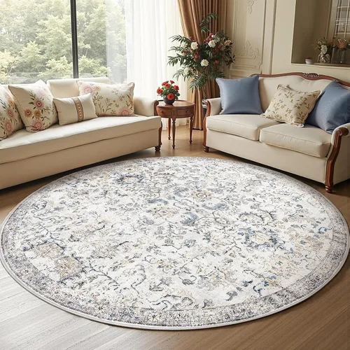 Vista 235 de jinchan Lima - Alfombra simétrica floral geométrica lavable, alfombra de entrada de medio círculo de 2 x 3, alfombra de media luna, suave y Azul