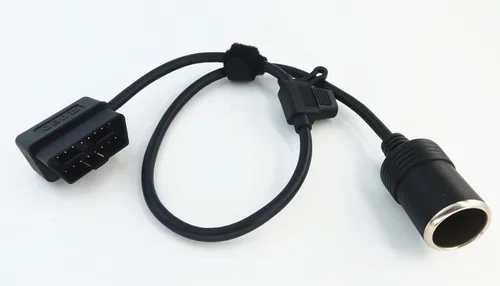 Vista 4 de Ángulo recto de bajo perfil OBD2 macho a encendedor de cigarros Conector hembra Cable de alimentación constante del coche 2ft/60cm