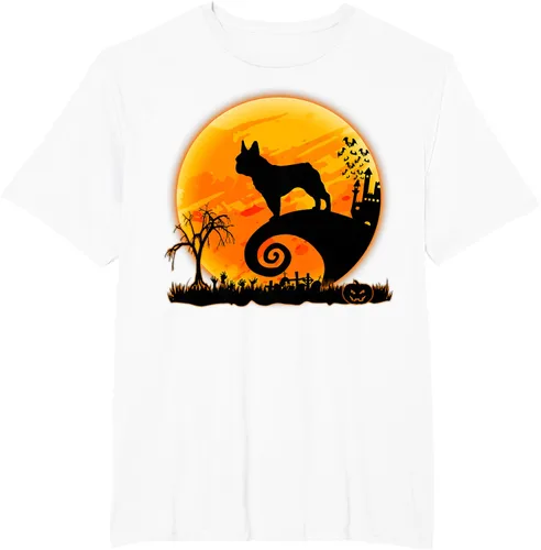 Vista 64 de Camiseta divertida de disfraz de Halloween para perro y luna de Bulldog francés, Negro, S