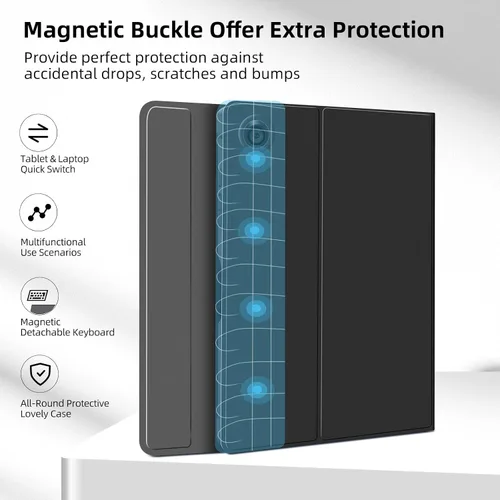 Vista 7 de JUQITECH Funda de teclado retroiluminada para Samsung-Galaxy-Tab A8 10.5 2022, funda magnética fuerte para libros, funda suave desmontable teclado