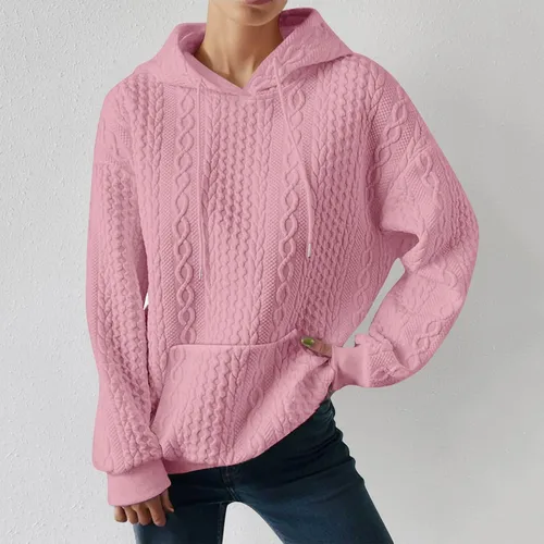 Vista 2 de Sudaderas con capucha para mujer, de manga larga, de vellón, de gran tamaño, informales, básicas, sin botones, para otoño, entrenamiento, tallas