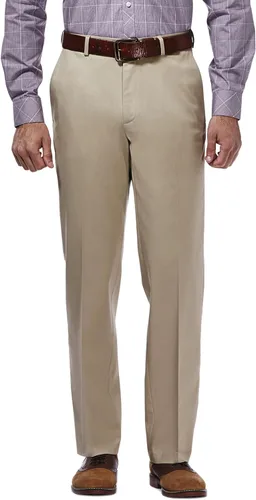 Vista 16 de Haggar Pantalón casual para hombre de alta calidad, sin planchado, color caqui, ajuste clásico, parte delantera plana