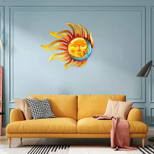 Vista 5 de Decoración de pared de metal para jardín, decoración de valla de jardín al aire libre, arte de pared de sol y luna, arte de pared colgante Lndoor