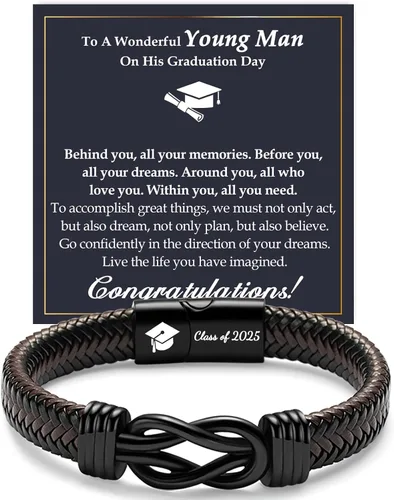 Vista 25 de Gifts for Men Infinity Leather Bracelet for Dad New Daddy Husband Boyfriend Son Grandson Brother Nephew Uncle Brown Braided Engraved Leather Jewelry