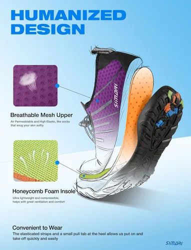 Vista 4 de Simari Zapatos de agua para mujer, hombre, natación, playa, piscina, deportes acuáticos, secado rápido, estilo descalzo, buceo, surf y caminar